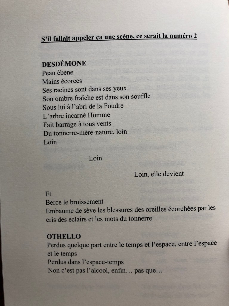 Les oiseaux de nuit éditions. Pièce de théâtre belge francophone, La question qui fauche (ou l'autre Othello), suivi de Ils le feront à vos filles, de Aurélie Vauthrin-Ledent, extrait 2.