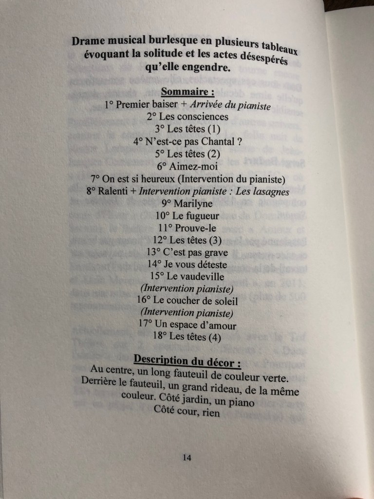 Sommaire - liste des scènes de "Est-ce qu'on pourrait pas s'aimer un peu ?"